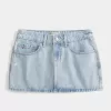 Low-Rise Light Wash Denim Mini Skort