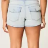 Low-Rise Light Wash Denim Shortie Shorts Low-Rise Light Wash Denim Shortie Shorts