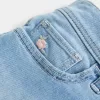 Low-Rise Light Wash Floral Embroidered Denim Shortie Shorts