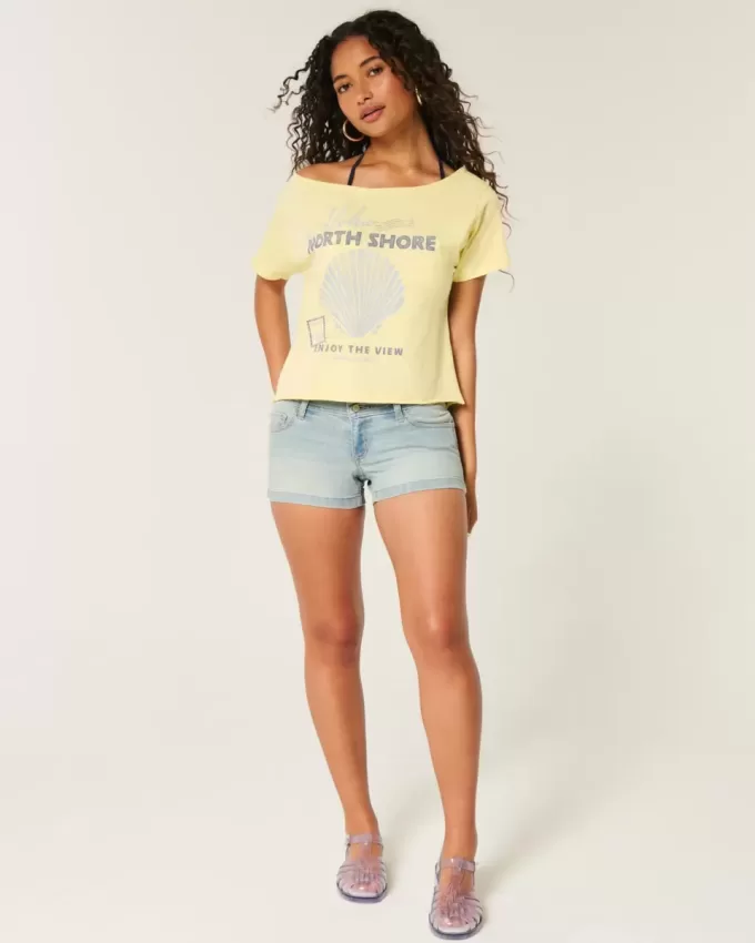 Low-Rise Light Wash Floral Pocket Denim Shortie Shorts