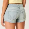 Low-Rise Light Wash Floral Pocket Denim Shortie Shorts