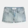 Low-Rise Light Wash Floral Pocket Denim Shortie Shorts