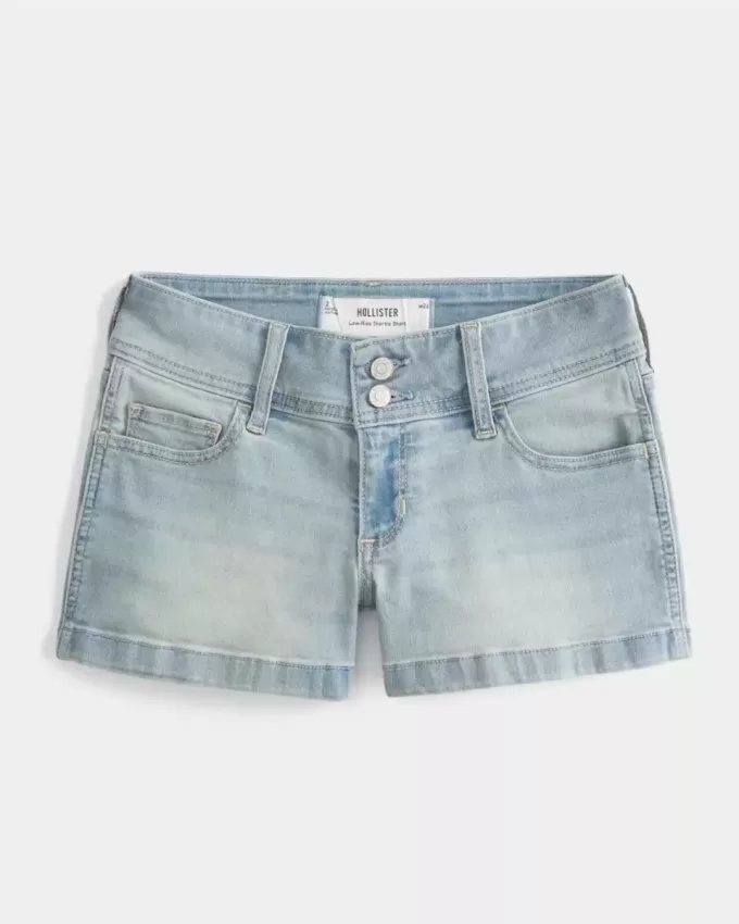 Low-Rise Light Wash Floral Pocket Denim Shortie Shorts