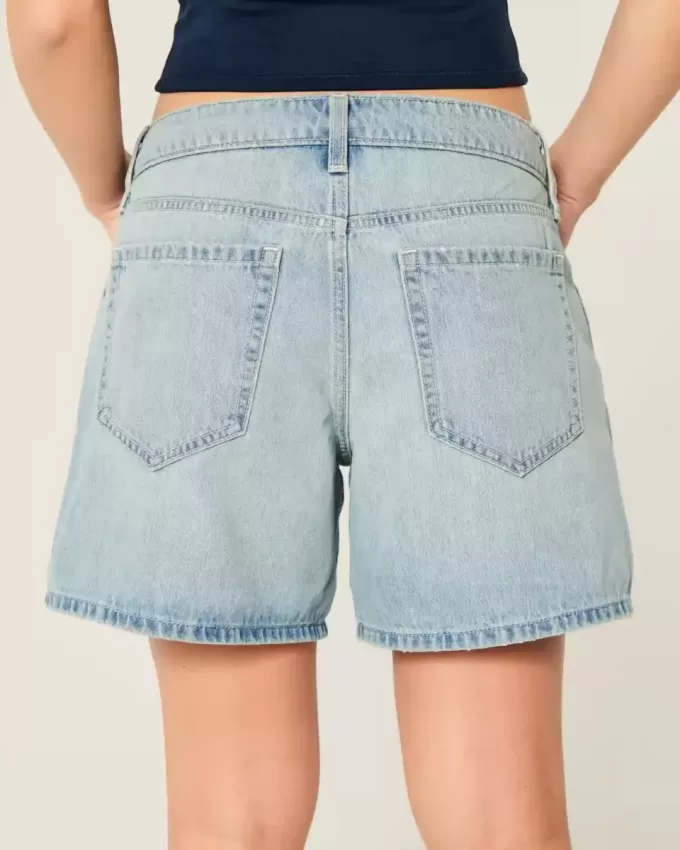 Low-Rise Light Wash Foldover Waist Baggy Denim Shorts 5″