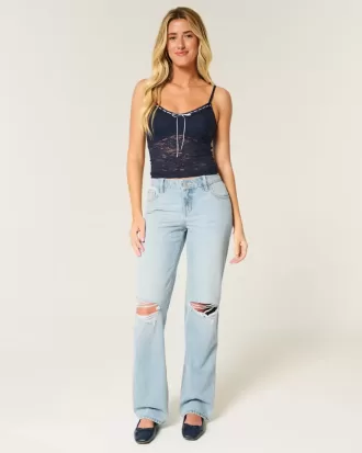 Low-Rise Light Wash Ripped Loose Jeans