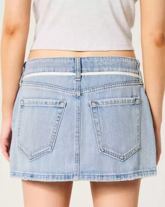 Low-Rise Light Wash Shoelace Denim Mini Skort Low-Rise Light Wash Shoelace Denim Mini Skort