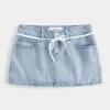 Low-Rise Light Wash Shoelace Denim Mini Skort Low-Rise Light Wash Shoelace Denim Mini Skort