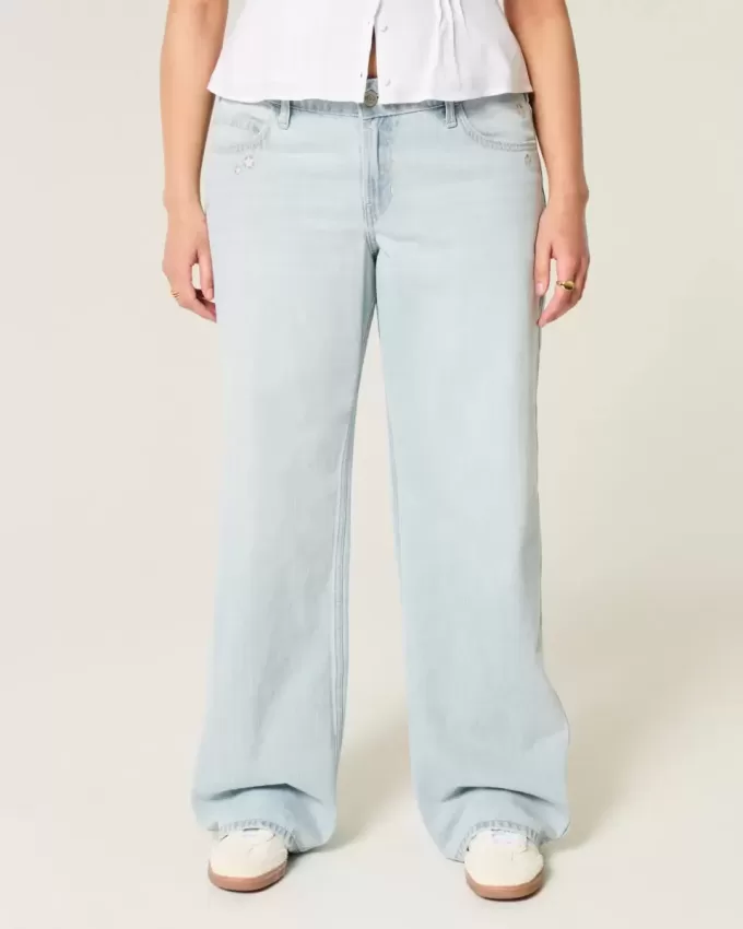 Low-Rise Light Wash Star Embroidery Baggy Jeans Low-Rise Light Wash Star Embroidery Baggy Jeans