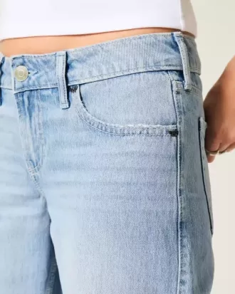 Low-Rise Light Wash Studded Bows Baggy Jeans