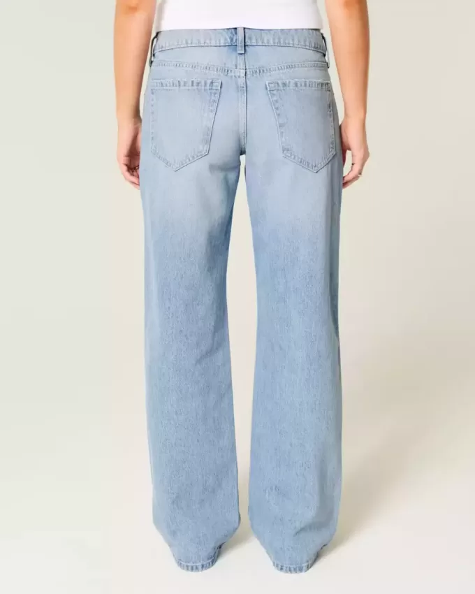 Low-Rise Light Wash Studded Bows Baggy Jeans