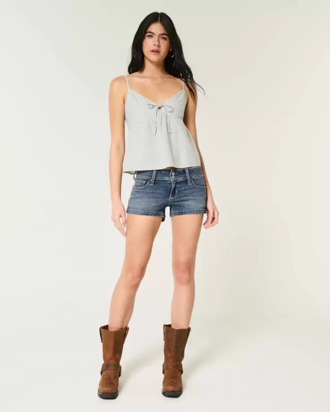 Low-Rise Medium Wash Denim Shortie Shorts