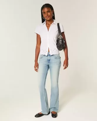 Low-Rise Medium Wash Embroidered Butterfly Bootcut Jeans