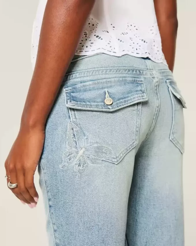 Low-Rise Medium Wash Embroidered Butterfly Bootcut Jeans Low-Rise Medium Wash Embroidered Butterfly Bootcut Jeans