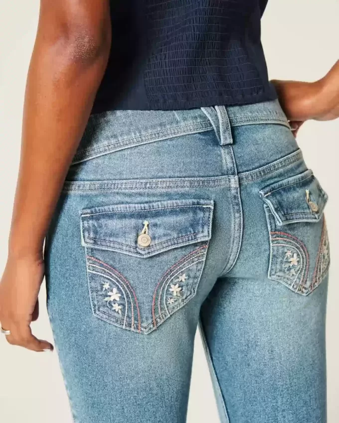 Low-Rise Medium Wash Embroidered Florals Bootcut Jeans Low-Rise Medium Wash Embroidered Florals Bootcut Jeans