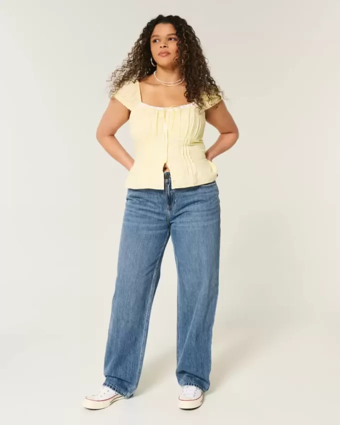 Low-Rise Medium Wash Loose Jeans