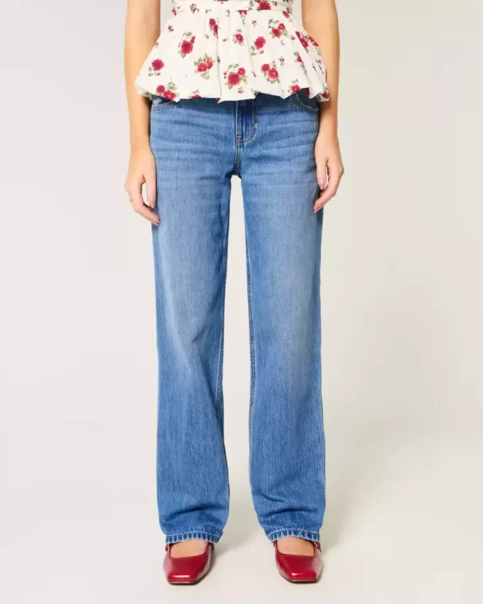 Low-Rise Medium Wash Loose Jeans