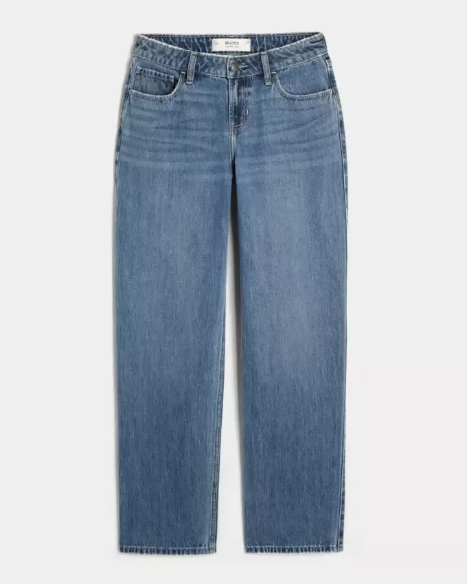 Low-Rise Medium Wash Loose Jeans
