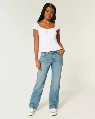 Low-Rise Medium Wash Relaxed Straight Jeans