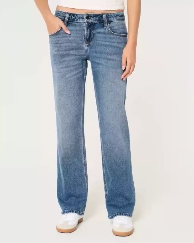 Low-Rise Medium Wash Relaxed Straight Jeans