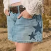 Low-Rise Medium Wash Star Applique Denim Mini Skort Low-Rise Medium Wash Star Applique Denim Mini Skort