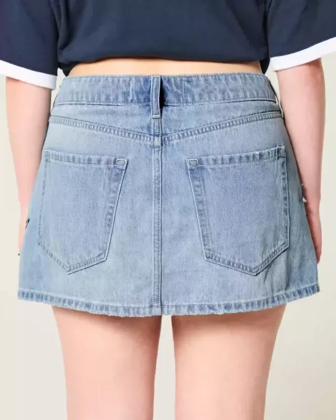 Low-Rise Medium Wash Star Applique Denim Mini Skort Low-Rise Medium Wash Star Applique Denim Mini Skort