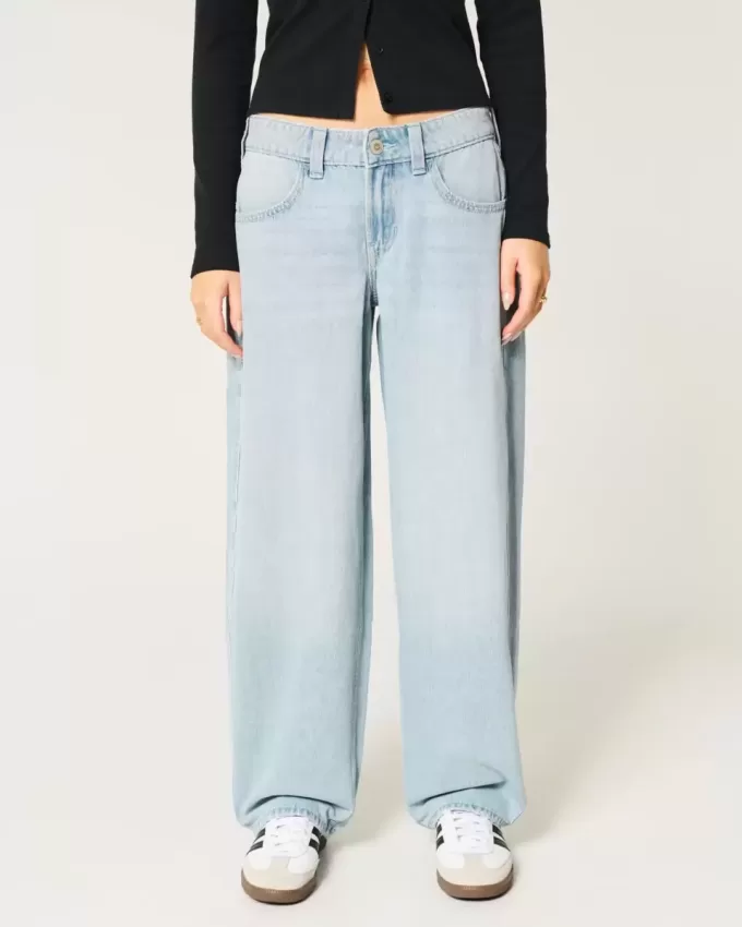 Low-Rise Medium Wash Tapered Baggy Jeans