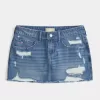 Low-Rise Ripped Dark Wash Denim Mini Skort