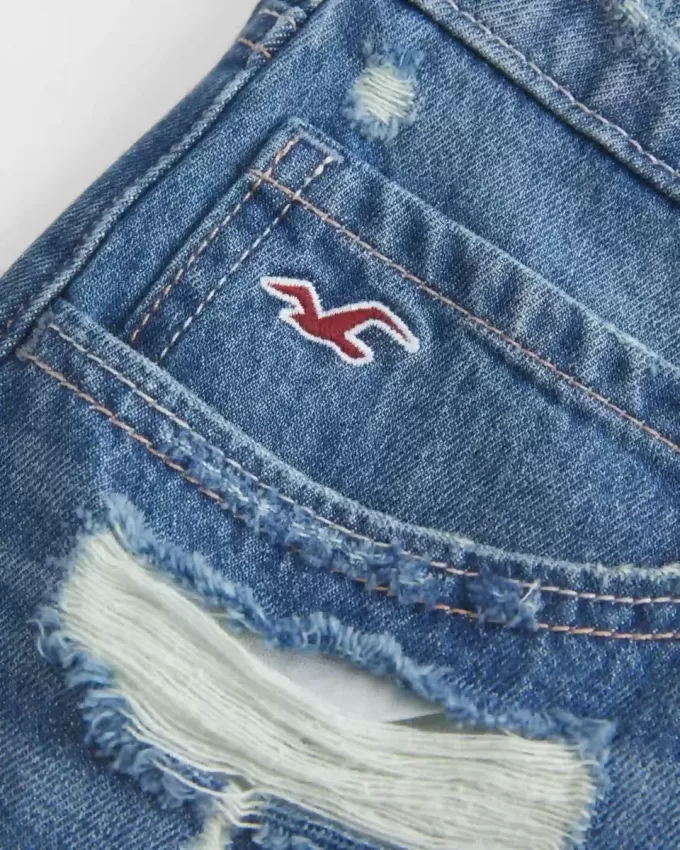 Low-Rise Ripped Dark Wash Denim Mini Skort