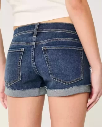 Low-Rise Ripped Dark Wash Denim Shortie Shorts
