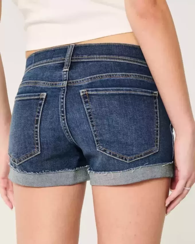 Low-Rise Ripped Dark Wash Denim Shortie Shorts Low-Rise Ripped Dark Wash Denim Shortie Shorts