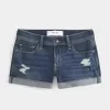 Low-Rise Ripped Dark Wash Denim Shortie Shorts Low-Rise Ripped Dark Wash Denim Shortie Shorts