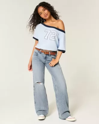Low-Rise Ripped Light Wash Baggy Jeans