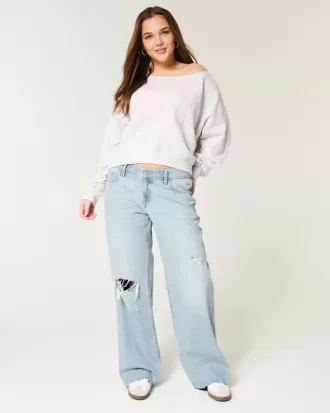 Low-Rise Ripped Light Wash Baggy Jeans