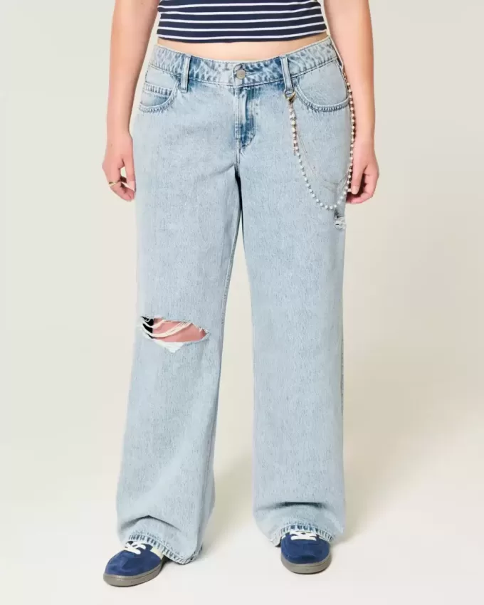 Low-Rise Ripped Light Wash Baggy Jeans