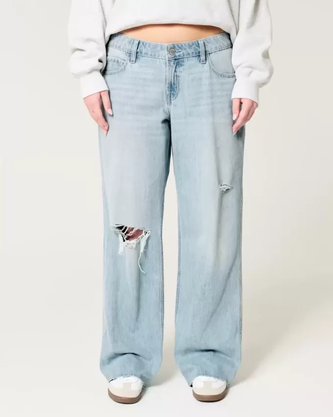 Low-Rise Ripped Light Wash Baggy Jeans Low-Rise Ripped Light Wash Baggy Jeans