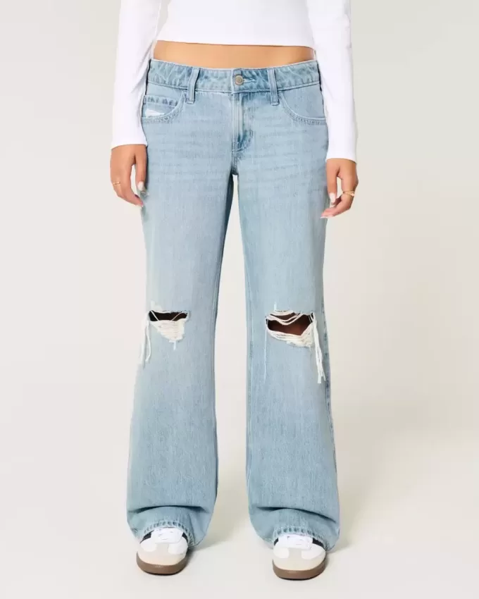 Low-Rise Ripped Light Wash Baggy Jeans Low-Rise Ripped Light Wash Baggy Jeans