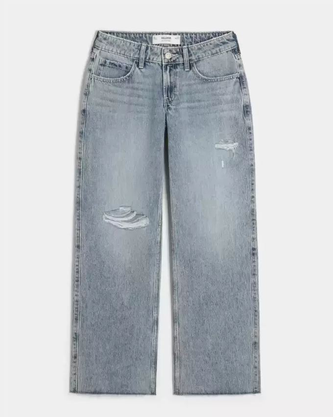 Low-Rise Ripped Light Wash Baggy Jeans