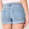 Low-Rise Ripped Light Wash Denim Shortie Shorts Low-Rise Ripped Light Wash Denim Shortie Shorts