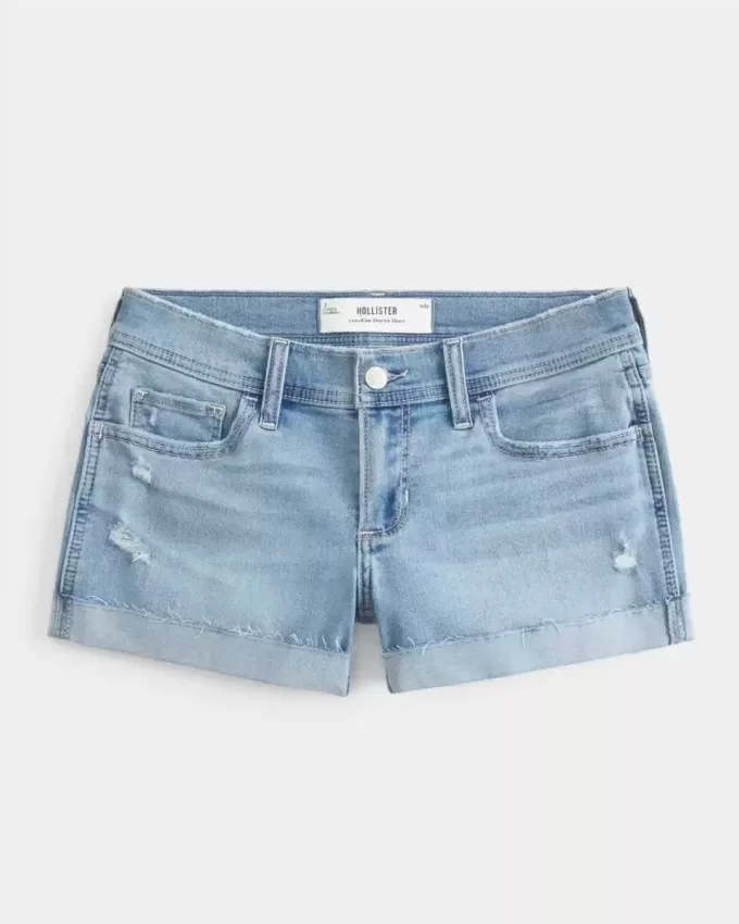 Low-Rise Ripped Light Wash Denim Shortie Shorts Low-Rise Ripped Light Wash Denim Shortie Shorts