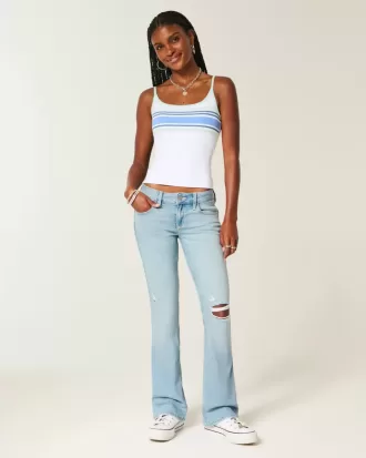 Low-Rise Ripped Light Wash Embroidered Bootcut Jeans