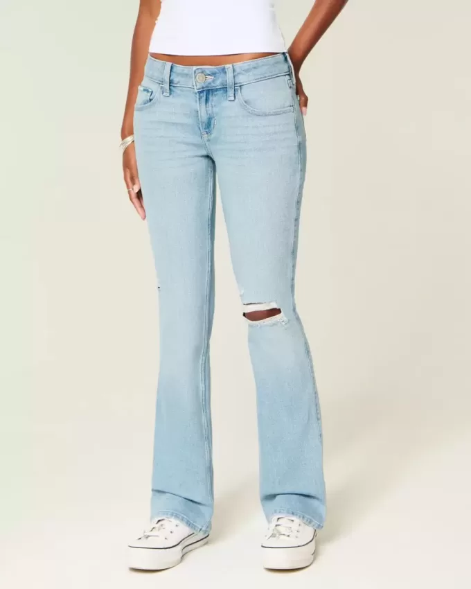 Low-Rise Ripped Light Wash Embroidered Bootcut Jeans Low-Rise Ripped Light Wash Embroidered Bootcut Jeans
