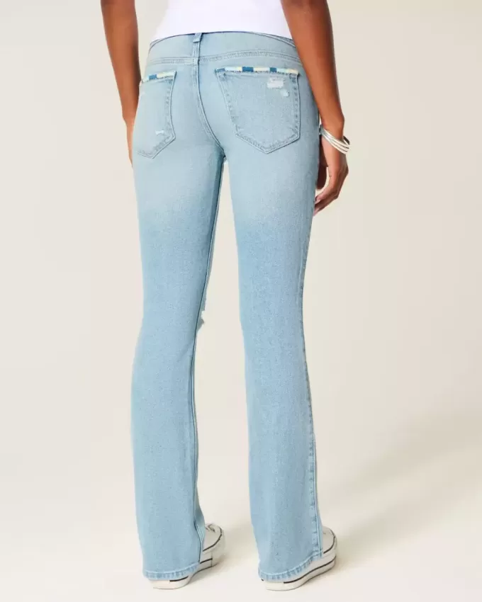 Low-Rise Ripped Light Wash Embroidered Bootcut Jeans Low-Rise Ripped Light Wash Embroidered Bootcut Jeans