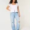 Low-Rise Ripped Light Wash Relaxed Straight Jeans