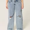 Low-Rise Ripped Medium Wash Baggy Jeans