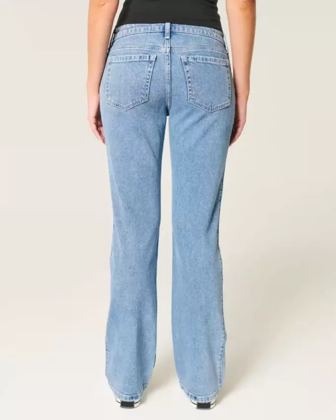 Low-Rise Ripped Medium Wash Relaxed Straight Jeans