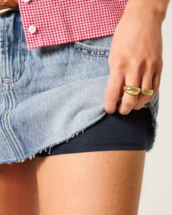 Low-Rise Star Embroidered Denim Mini Skort