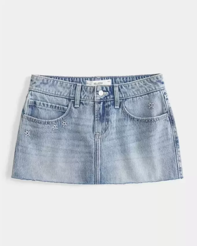 Low-Rise Star Embroidered Denim Mini Skort