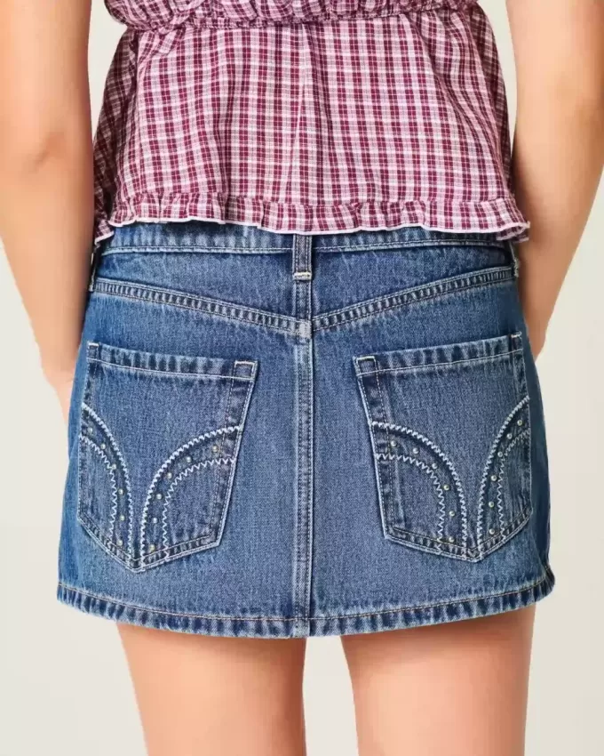 Low-Rise Studded Denim Mini Skort Low-Rise Studded Denim Mini Skort