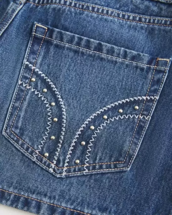 Low-Rise Studded Denim Mini Skort Low-Rise Studded Denim Mini Skort