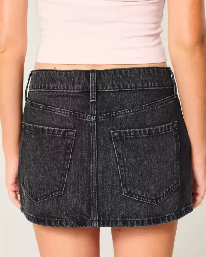 Low-Rise Washed Black Denim Mini Skort Low-Rise Washed Black Denim Mini Skort